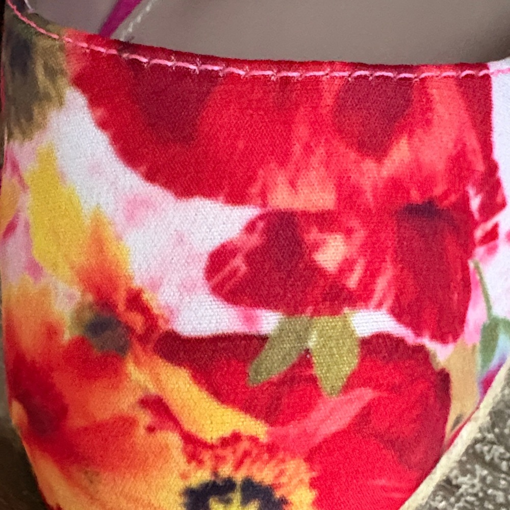 Betsey Johnson Hot Pink Floral Espadrille Wedges with Pom Tassel Ties - Picture 4 of 6